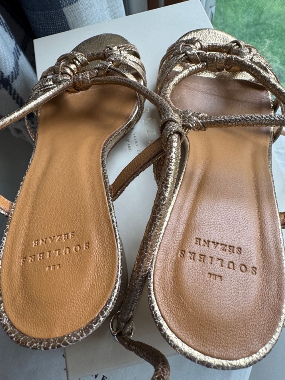 Sezane Gloria Gold Strap Block Heel Sandals - Picture 10 of 16